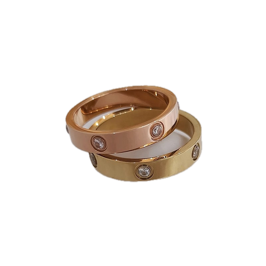 Titanium Steel Waterproof Gold Ring with Diamond Accents - Shower Safe Jewelry