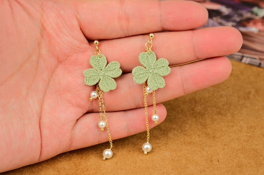 Lucky Clover Micro-Crochet Earrings – Elegant & Handmade 🍀✨