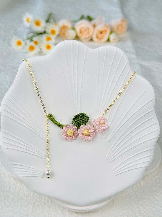 Handmade Micro-Crochet Floral Necklace – Elegant & Unique