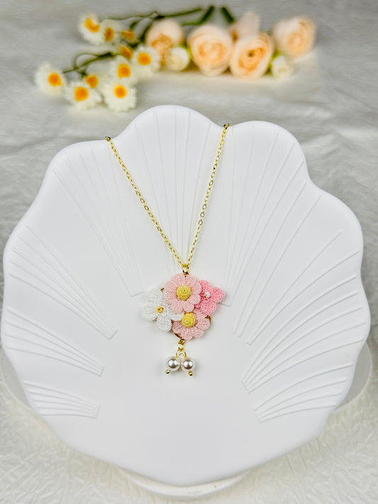 Handmade Pastel Floral Crochet Necklace – Elegant & Unique