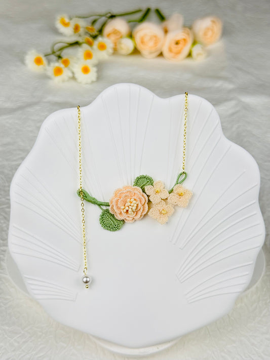 Handmade Micro-Crochet Camellia Necklace – Timeless Elegance